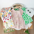 Girls' summer floral dress - trendy bubble sleeve sundress for kids - stylish cartoon print dress