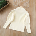 Women's kidssweaterwinterhigh collar puff sleeve bottom shirtpure colorsweatercasualeasiest for matchtops