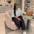 European and american cross-border women's fashion:  summer new arrival - casual chic striped cropped blouse with turn-down collar and unique design