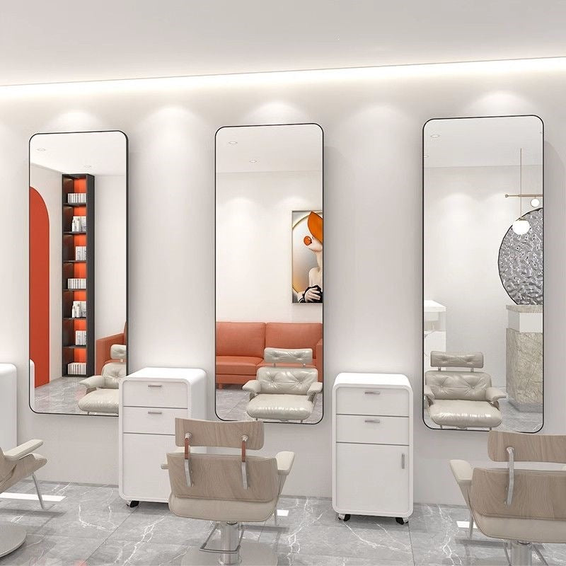 Influencer-approved hair salon mirror - barber shop styling mirror - minimalist, drill-free wall mount - professional salon mirror