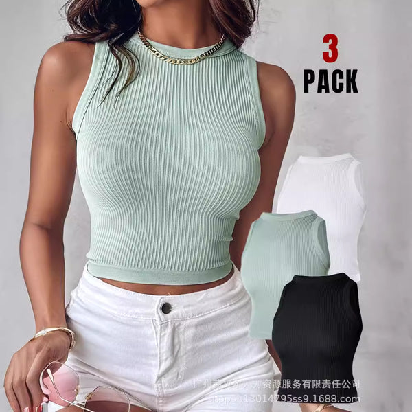 YWRS1001 European and American seamless knitted striped sleeveless short vest