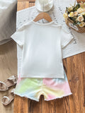 new cross-border girls' round neck 3d floral top + iridescent denim pants two-piece set