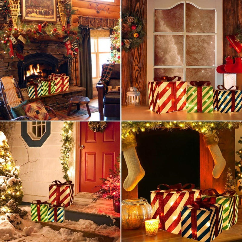 Cross-border Christmas snowman three-piece set of lanterns eight-function wrought iron luminous gift box Christmas supplies scene arrangement