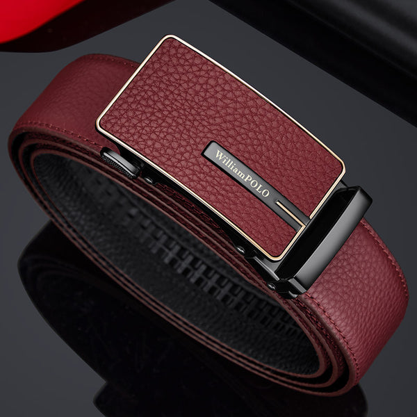 Paul Belt Men's Premium Leather Alloy Belt Men's Automatic Buckle Simple Business Casual Belt Men's Red