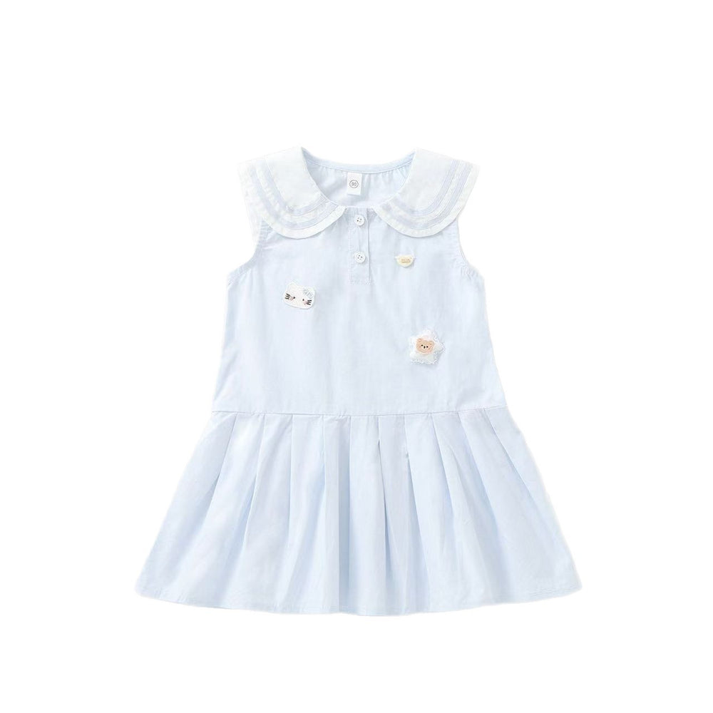 Girls' sleeveless pleated skirt summer  new style baby girl chic sweet cute embroidered sailor collar dress