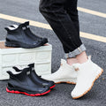 Men's rain boots - autumn/winter outdoor fishing waterproof short boots - men's non-slip kitchen/takeout water shoes - fleece-lined cotton boots