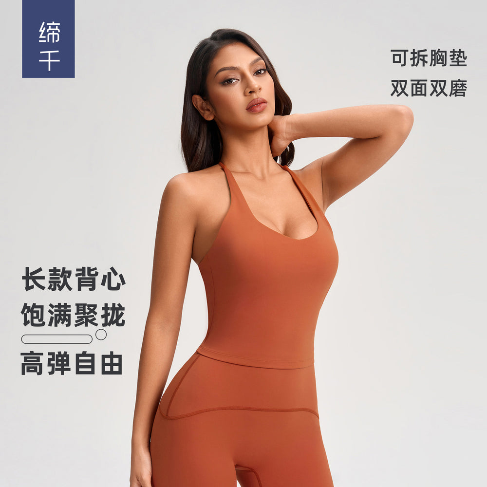 Women's yoga top with built-in bra, criss-cross back, fitness sports tank top, running pilates yoga bra yg-1009