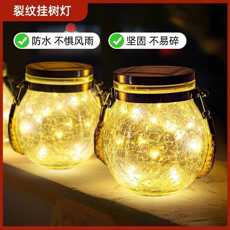 Solar powered outdoor waterproof led garden lights - decorative crackle tree hanging lights for balcony and garden ambiance night lighting