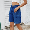 European and american cross-border summer new arrivals:   street style trendy washed denim cargo shorts for women