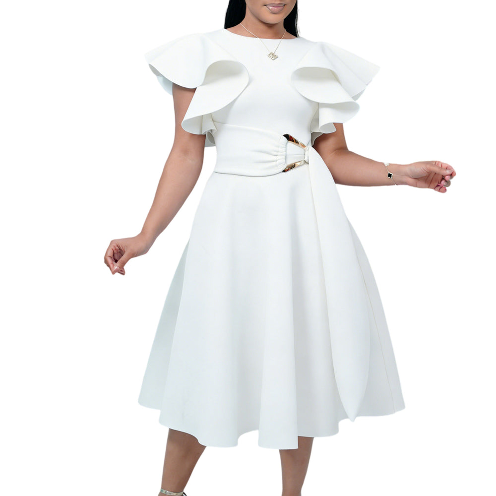 D3362  fashionexport summer elegant eleganceruffle sleeves waist strap dress cross-border dress