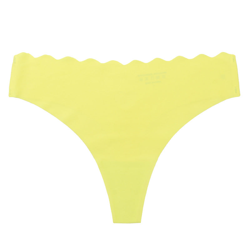 personalized one-piece seamless women's underwear pure color cut out wavy waist low-waist nylon adhesive underwear for women
