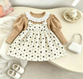 Girls' dress - trendy  new style - baby girl faux two-piece dress - princess style cute polka dot dress
