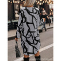 Women's  autumn new arrival: fashionable and elegant tie-waist ruffle collar puff sleeve a-line printed dress
