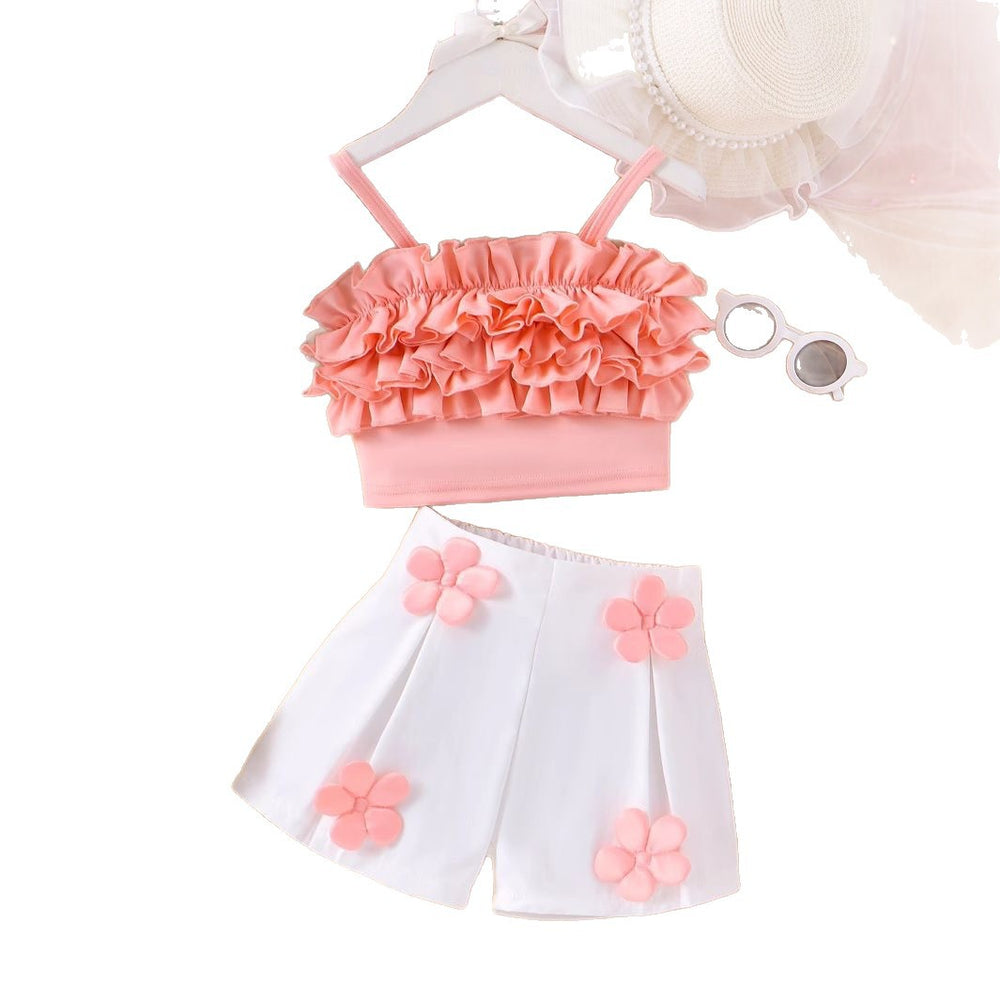 Girls' summer outfit set: stylish  new korean style children's summer short-sleeve two-piece fashion set for little girls and babies