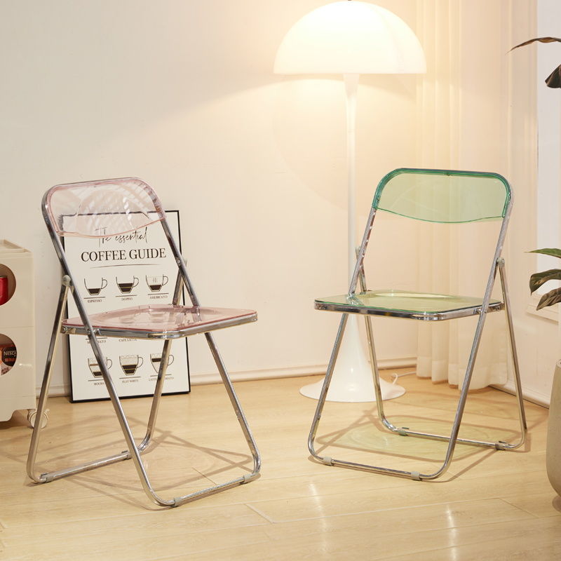 Minimalist folding chair - transparent acrylic photo booth chair for clothing stores, trendy influencer makeup stool, crystal backrest dining chair
