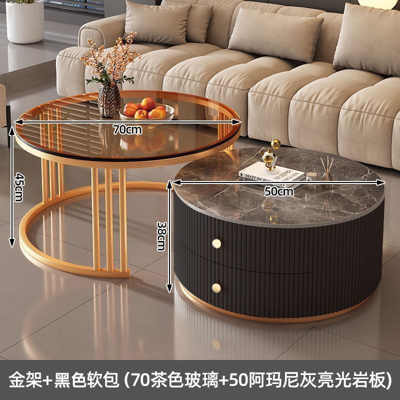 Rock slab coffee table modern casual solid wood round small apartment coffee table living room accessible luxuryfor home normcore folding marble