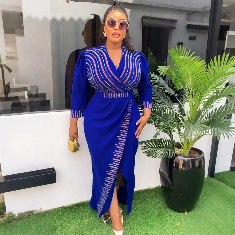 autumn new arrivals: -style women's v-neck fashion dress - elegant, european & american, plus size, and african-inspired