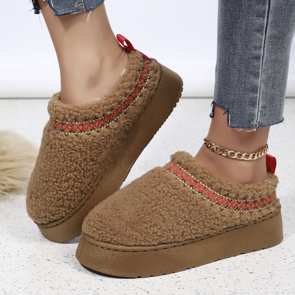 Thick soleoutwearwinter baotou half slippers new arrival ethnic style lace furry half-top export snow cotton slippers
