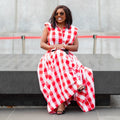 European and american cross-border women's fashion:  summer new collection - trendy plaid turn-down collar shirt and a-line skirt set