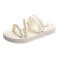 Beaded slippers women's summer outwear fashionnew arrival pearl fairy style two wear thick sole tweed style beach beach shoes