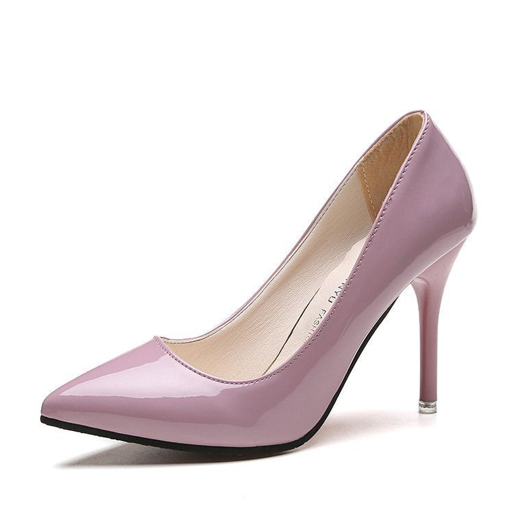 European style nude stiletto heels pointed toe black work pumps women's patent leather blue plus size shoes red wedding shoes