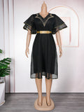 Fashion cross-border export african women's clothing plus sizev neck hip skirt  high waist bubble bead dress comes with belt