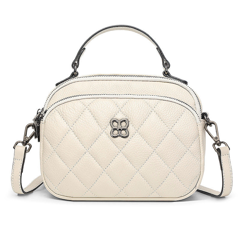 Genuine leather rhombus women's bag 2025 new multi-layer fashionable versatile women's soft leather shoulder messenger bag cowhide small bag