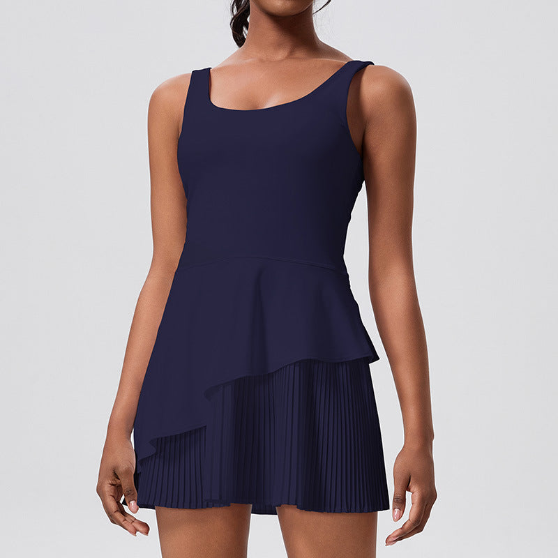 Outwear running butt lift one-piece tennis skirt outdoor with chest pad tight elastic slimming look sports dress for women yoga