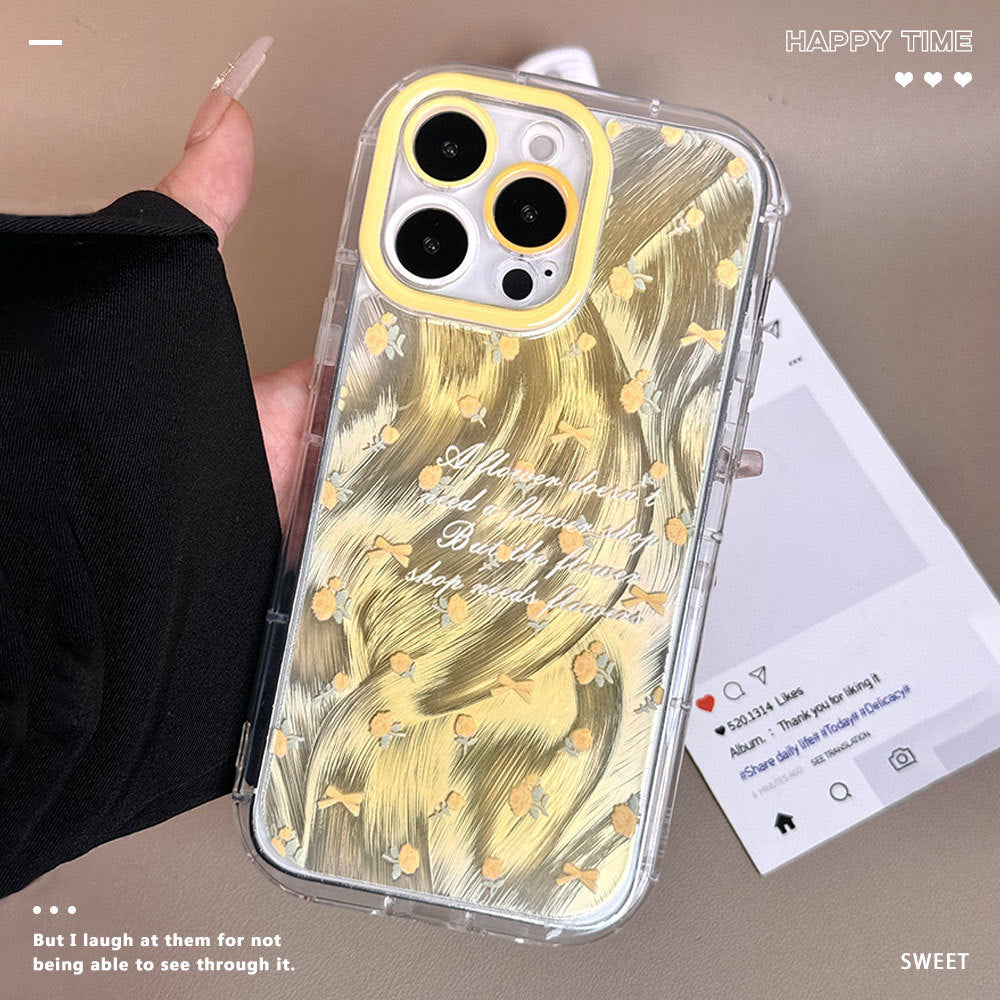 Small fresh flower round edge feather gauze mobile phone case suitable for apple 16promax creative iphone15 protective cover for women