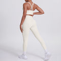 Fashion cross-border nude brushed cross back bra casual sports hip lifting pants fitness yoga clothes two-piece set