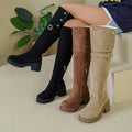 round toe over-the-knee boots for women  winternew arrivalfleece-linedslimming lookthick sole belt buckle high heel slim boots