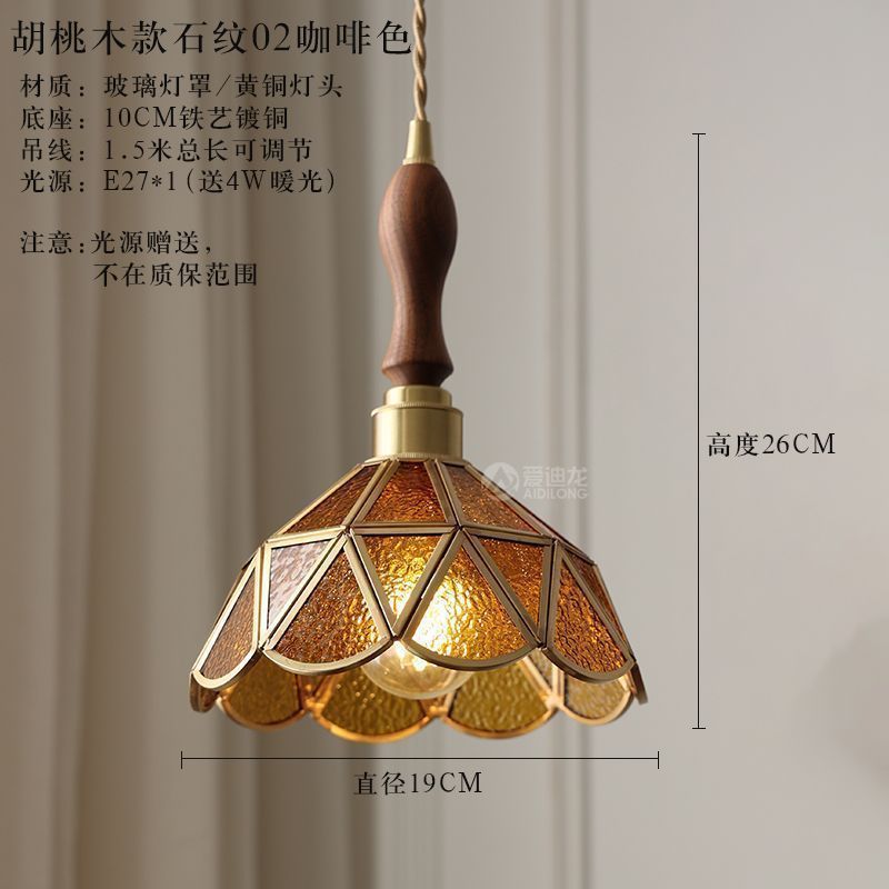 Vintage brass hand-soldered lamp, american style bedside aisle restaurant cafe stained glass pendant light
