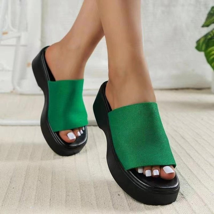 Source manufacturer fashion cross-border new arrival one-shaped wedge thick-soled slippers slippersexportplus size