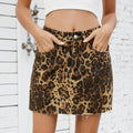 Wish european and american cross-border summer new arrivals   washed leopard print denim mini skirt sexy denim skirt for women