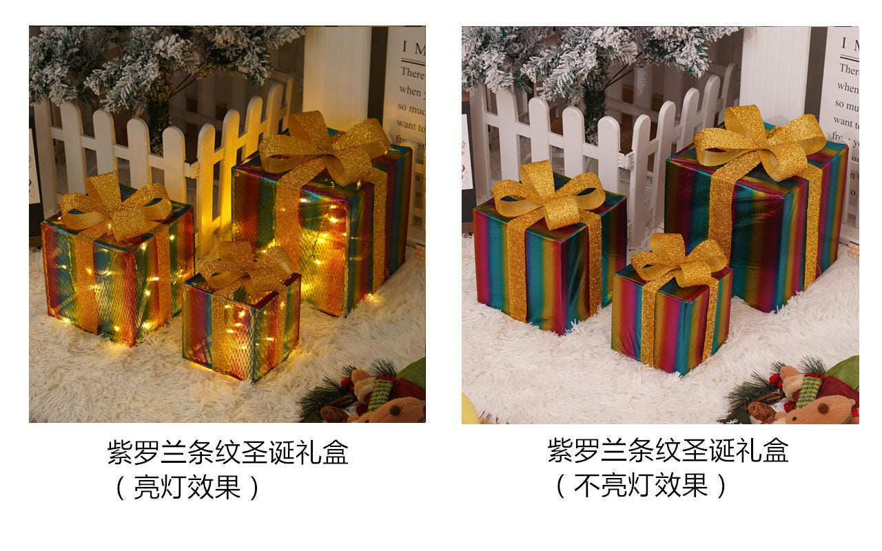 Popular Christmas gift box three-piece Christmas light decoration ambient light ins wind indoor and outdoor flashing ornament