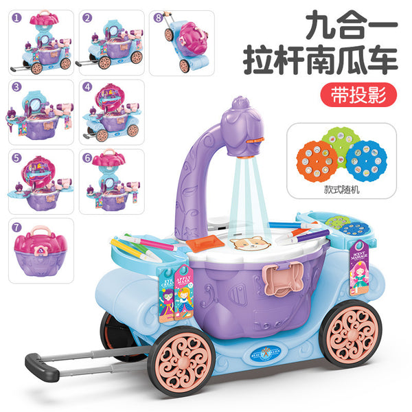 Cross-border children's play house toy pumpkin cart all-in-one psychedelic carriage medical equipment jewelry tools puzzle projection