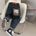 Boys' jeans spring collection - spring/autumn style  new arrival - mid-to-large size children's korean style fleece-lined thickened trousers