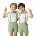 new arrival: korean style children's gentleman outfit - suspender set for boys, featuring a printed short-sleeve shirt