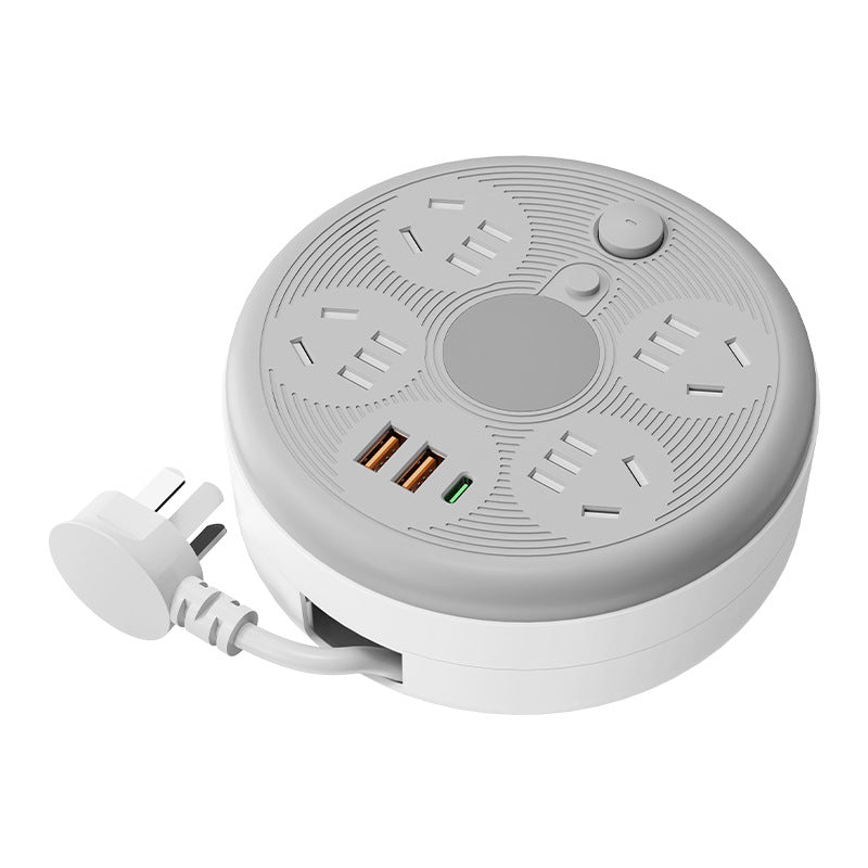 Retractable storage socket with cord, multi-function usb power strip, multi-outlet power strip, electrical plug extension cord