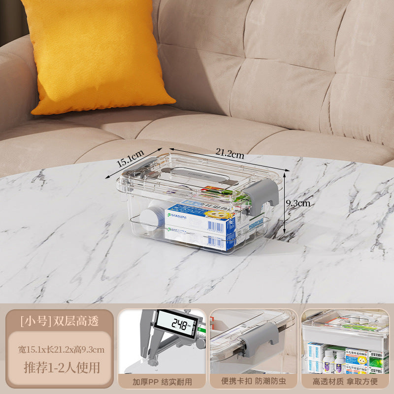 Convenient portable pp transparent medicine cabinet, first aid drug classification storage box, multi-layer large-capacity transparent medicine cabinet