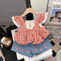 Girls' fashion set:  summer new arrival - stylish cartoon short-sleeve top and shorts two-piece outfit - wholesale supply