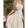 Women's summer new arrival: elegant romantic floral print asymmetrical one-shoulder cutout ruched a-line maxi dress