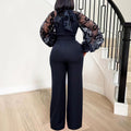 D250 free belt  stand collar mesh lantern sleeves silmplus size women's african wide leg european and american jumpsuit