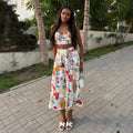 European and american cross-border women's fashion:  summer new arrival - elegant printed sleeveless cami top and high-waisted midi skirt set