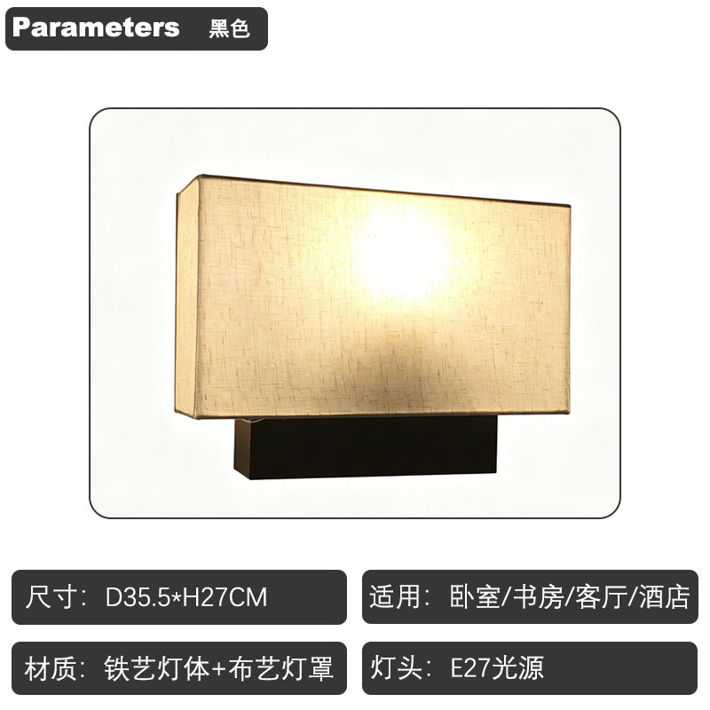 fabric bedside wall lamp, modern hotel reading wall light, rectangular cotton linen lampshade, indoor decorative wall sconce