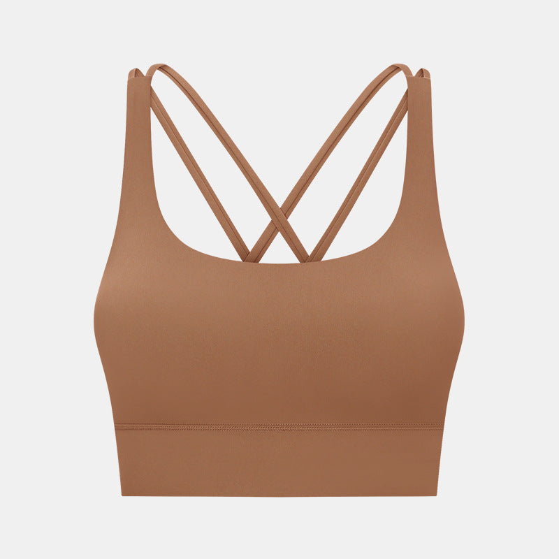 New arrival cross back yoga bra double-sided brushed nude high-strength bubble wrap push-up sports intimatesdw002