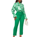 D457  fashion new arrivalfashionprinting strappy long-sleeved topshigh waist trousers casual pants exportsuit