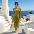 European and american beach party tassel dress - sexy cutout, waist-tie, bodycon mini dress - cross-border women's apparel wholesale