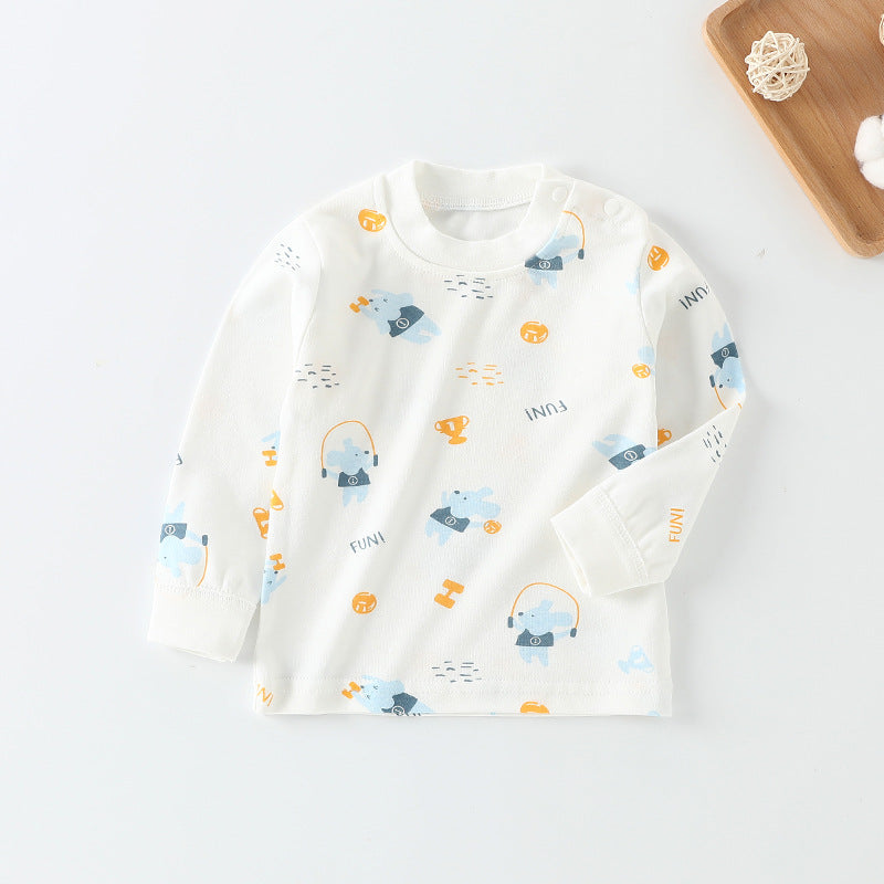Baby underwear single top 0-1 year old infant autumn clothes boys' t-shirt long sleeve base layer pure cotton girls' autumn outfit