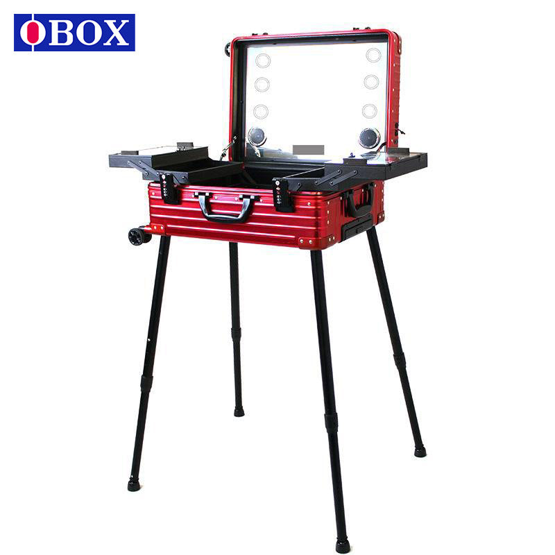 22-Inch aluminum alloy trolley cosmetic case with lamp display Bluetooth audio universal wheel heel makeup embroidery toolbox